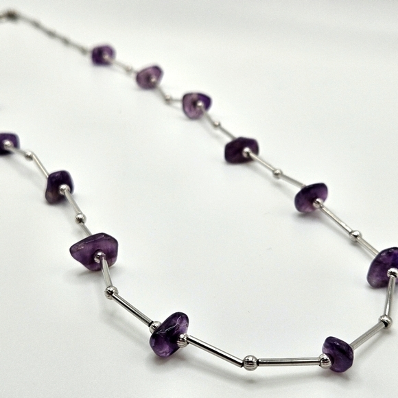 VINTAGE Crown Trifari Amethyst Silver-Tone Beaded Necklace - Picture 4 of 5